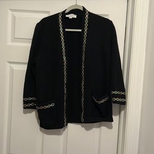 St. John Evening Marie Gray embellished open front cardigan jacket size L